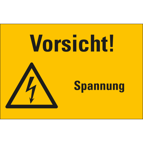 Kombi-Warnschild: Vorsicht! Spannung, Blitzpfeil, Folie oder Kunststoff, verschiedene Größen, nur als Einzelstück