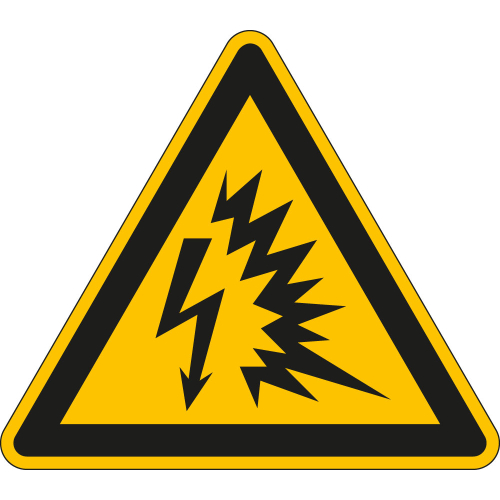 Warnschild: Warnung vor Lichtbogen, RoHS konform, ISO, Folie selbstklebend, zwei Schenkellängen, Einzelstück oder Bogen
