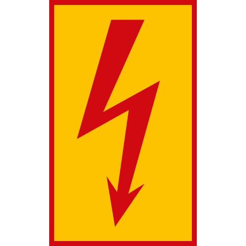 Warnschild Blitzpfeil, praxisbewährt, gelb-rot, roter Rahmen Warnschild Blitzpfeil, praxisbewährt, gelb-rot, roter Rahmen