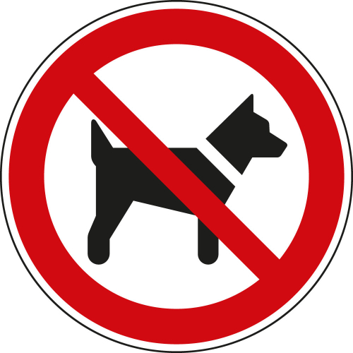 Verbotsschild: Mitführen von Hunden verboten, Piktogramm, weiß-rot Verbotsschild: Mitführen von Hunden verboten, Piktogramm, weiß-rot
