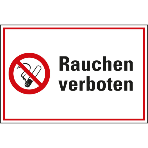 Kombi-Verbotsschild: Rauchen verboten, Piktogramm & Text, weiß-rot