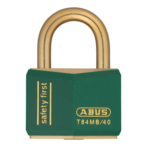 ABUS Vorhängeschloss T84 MB, verschiedenschließend, Gehäusebreite 48 mm, Messing, grün ummantelt, 1 Stück ABUS Vorhängeschloss T84 MB, verschiedenschließend, Gehäusebreite 48 mm, Messing, grün ummantelt, 1 Stück