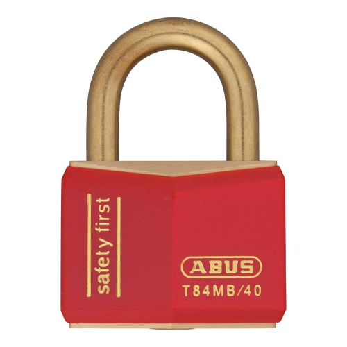 ABUS Vorhängeschloss T84 MB, verschiedenschließend, Gehäusebreite 48 mm, Messing, rot ummantelt, 1 Stück ABUS Vorhängeschloss T84 MB, verschiedenschließend, Gehäusebreite 48 mm, Messing, rot ummantelt, 1 Stück