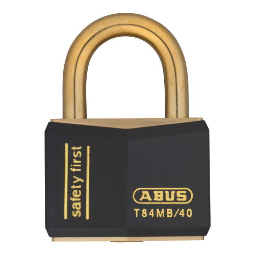 ABUS Vorhängeschloss T84 MB, verschiedenschließend, Gehäusebreite 48 mm, Messing, schwarz ummantelt, 1 Stück ABUS Vorhängeschloss T84 MB, verschiedenschließend, Gehäusebreite 48 mm, Messing, schwarz ummantelt, 1 Stück