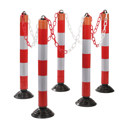 Absperrpfosten-Set LeitPin mit Zylinderfuß, rot-weiß, Kunststoff, 1050 mm, 6-teilig Absperrpfosten-Set LeitPin mit Zylinderfuß, rot-weiß, Kunststoff, 1050 mm, 6-teilig