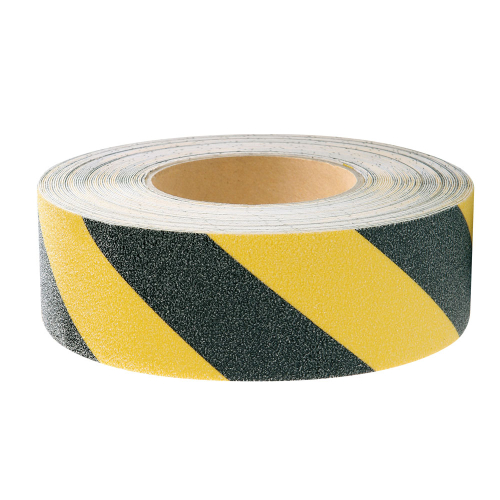 Antirutsch-Warnmarkierung, Rutschhemmung R13, schwarz-gelb, ASR, DIN, DGUV, Polyvinylchlorid selbstklebend, 50 mm, 18,3 m / Rolle Antirutsch-Warnmarkierung, Rutschhemmung R13, schwarz-gelb, ASR, DIN, DGUV, Polyvinylchlorid selbstklebend, 50 mm, 18,3 m / Rolle