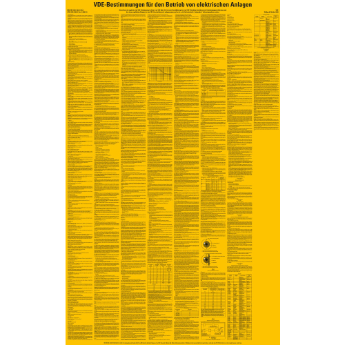 Betriebsaushang: VDE-Bestimmungen Betrieb von elektrischen Anlagen, gelb, Kunststoff, 4 Bohrungen, 610 mm x 980 mm, 1 Stück