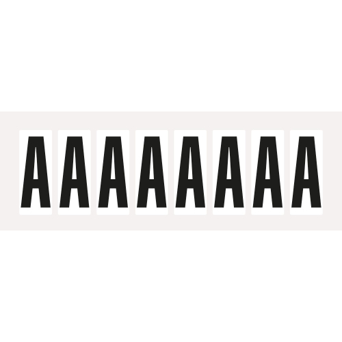 Buchstabe A, Schrifthöhe 50 mm, weiß-schwarz, Folie selbstklebend, 22 x 57 mm, 160 St./Verpackungseinheit Buchstabe A, Schrifthöhe 50 mm, weiß-schwarz, Folie selbstklebend, 22 x 57 mm, 160 St./Verpackungseinheit