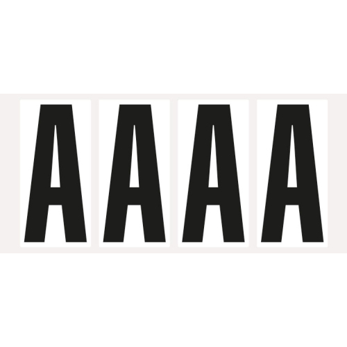 Buchstabe A, Schrifthöhe 95 mm, weiß-schwarz, Folie selbstklebend, 47 x 98 mm, 80 St./Verpackungseinheit Buchstabe A, Schrifthöhe 95 mm, weiß-schwarz, Folie selbstklebend, 47 x 98 mm, 80 St./Verpackungseinheit
