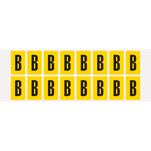 Buchstabe B, Schrifthöhe 25 mm, gelb-schwarz, Folie selbstklebend, 22 x 36 mm, 320 St./Verpackungseinheit Buchstabe B, Schrifthöhe 25 mm, gelb-schwarz, Folie selbstklebend, 22 x 36 mm, 320 St./Verpackungseinheit