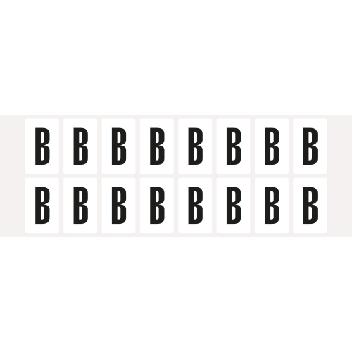 Buchstabe B, Schrifthöhe 25 mm, weiß-schwarz, Folie selbstklebend, 22 x 36 mm, 320 St./Verpackungseinheit Buchstabe B, Schrifthöhe 25 mm, weiß-schwarz, Folie selbstklebend, 22 x 36 mm, 320 St./Verpackungseinheit