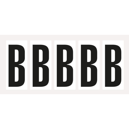 Buchstabe B, Schrifthöhe 75 mm, weiß-schwarz, Folie selbstklebend, 38 x 88 mm, 100 St./Verpackungseinheit Buchstabe B, Schrifthöhe 75 mm, weiß-schwarz, Folie selbstklebend, 38 x 88 mm, 100 St./Verpackungseinheit