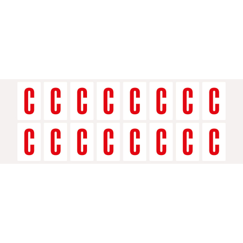 Buchstabe C, Schrifthöhe 25 mm, weiß-rot, Folie selbstklebend, 22 x 36 mm, 320 St./Verpackungseinheit Buchstabe C, Schrifthöhe 25 mm, weiß-rot, Folie selbstklebend, 22 x 36 mm, 320 St./Verpackungseinheit