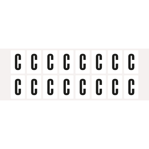 Buchstabe C, Schrifthöhe 25 mm, weiß-schwarz, Folie selbstklebend, 22 x 36 mm, 320 St./Verpackungseinheit Buchstabe C, Schrifthöhe 25 mm, weiß-schwarz, Folie selbstklebend, 22 x 36 mm, 320 St./Verpackungseinheit