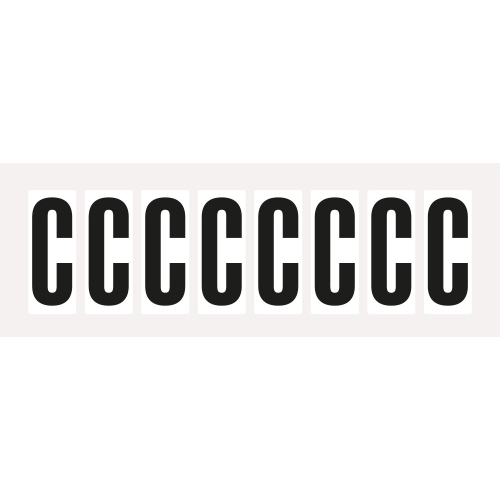 Buchstabe C, Schrifthöhe 60 mm, weiß-schwarz, Folie mit Oberflächenschutz, 35,7 x 78 mm, 10 St./Bogen Buchstabe C, Schrifthöhe 60 mm, weiß-schwarz, Folie mit Oberflächenschutz, 35,7 x 78 mm, 10 St./Bogen