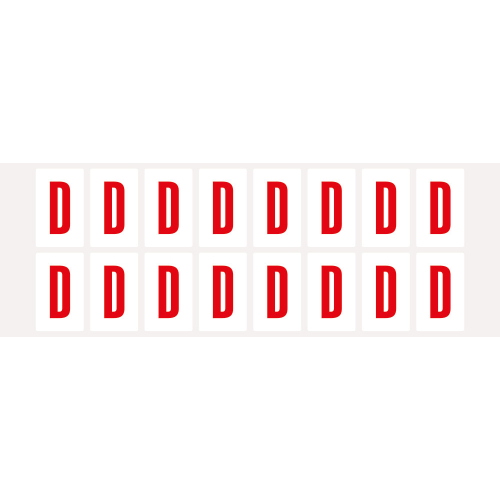 Buchstabe D, Schrifthöhe 25 mm, weiß-rot, Folie selbstklebend, 22 x 36 mm, 320 St./Verpackungseinheit Buchstabe D, Schrifthöhe 25 mm, weiß-rot, Folie selbstklebend, 22 x 36 mm, 320 St./Verpackungseinheit