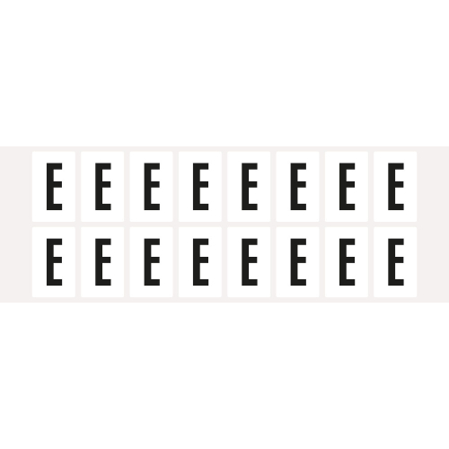 Buchstabe E, Schrifthöhe 25 mm, weiß-schwarz, Folie selbstklebend, 22 x 36 mm, 320 St./Verpackungseinheit Buchstabe E, Schrifthöhe 25 mm, weiß-schwarz, Folie selbstklebend, 22 x 36 mm, 320 St./Verpackungseinheit