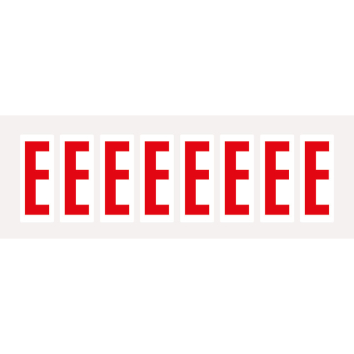 Buchstabe E, Schrifthöhe 50 mm, weiß-rot, Folie selbstklebend, 22 x 57 mm, 160 St./Verpackungseinheit Buchstabe E, Schrifthöhe 50 mm, weiß-rot, Folie selbstklebend, 22 x 57 mm, 160 St./Verpackungseinheit