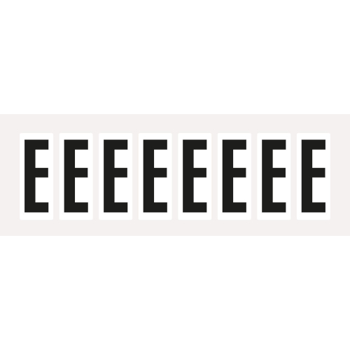 Buchstabe E, Schrifthöhe 50 mm, weiß-schwarz, Folie selbstklebend, 22 x 57 mm, 160 St./Verpackungseinheit Buchstabe E, Schrifthöhe 50 mm, weiß-schwarz, Folie selbstklebend, 22 x 57 mm, 160 St./Verpackungseinheit