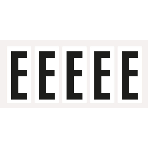 Buchstabe E, Schrifthöhe 75 mm, weiß-schwarz, Folie selbstklebend, 38 x 88 mm, 100 St./Verpackungseinheit Buchstabe E, Schrifthöhe 75 mm, weiß-schwarz, Folie selbstklebend, 38 x 88 mm, 100 St./Verpackungseinheit