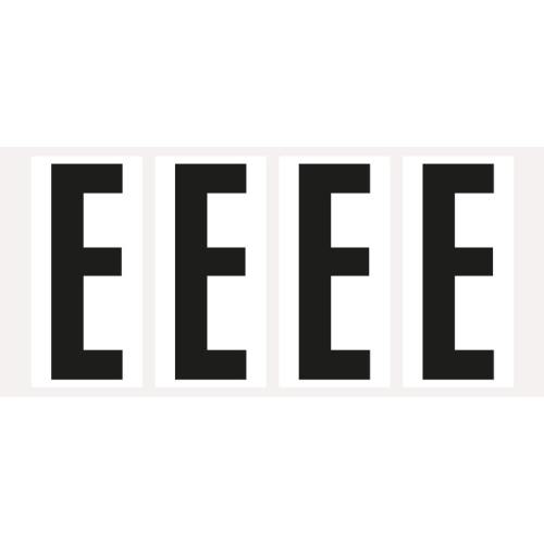 Buchstabe E, Schrifthöhe 95 mm, weiß-schwarz, Folie selbstklebend, 47 x 98 mm, 80 St./Verpackungseinheit Buchstabe E, Schrifthöhe 95 mm, weiß-schwarz, Folie selbstklebend, 47 x 98 mm, 80 St./Verpackungseinheit