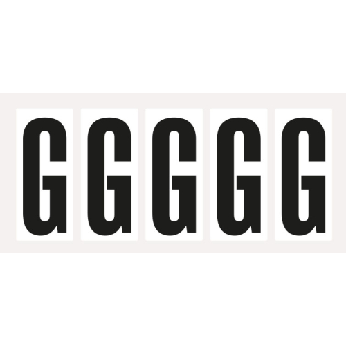 Buchstabe G, Schrifthöhe 75 mm, weiß-schwarz, Folie selbstklebend, 38 x 88 mm, 100 St./Verpackungseinheit Buchstabe G, Schrifthöhe 75 mm, weiß-schwarz, Folie selbstklebend, 38 x 88 mm, 100 St./Verpackungseinheit