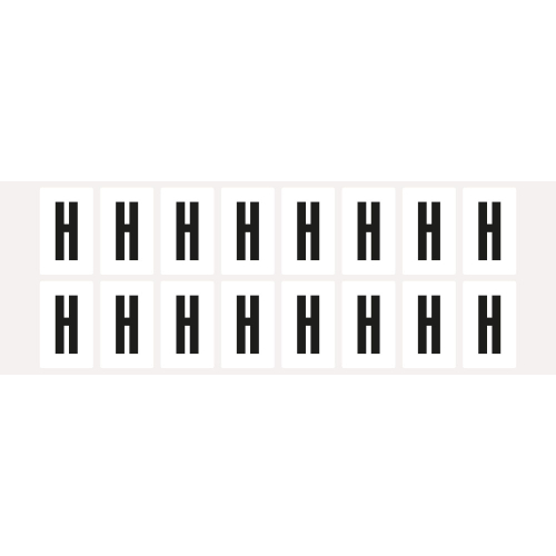 Buchstabe H, Schrifthöhe 25 mm, weiß-schwarz, Folie selbstklebend, 22 x 36 mm, 320 St./Verpackungseinheit Buchstabe H, Schrifthöhe 25 mm, weiß-schwarz, Folie selbstklebend, 22 x 36 mm, 320 St./Verpackungseinheit