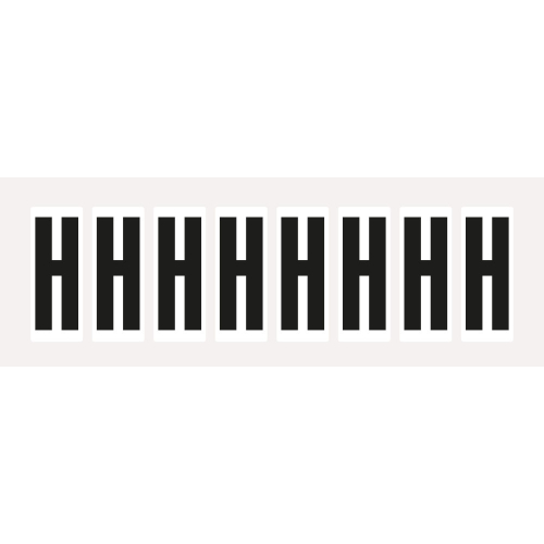 Buchstabe H, Schrifthöhe 50 mm, weiß-schwarz, Folie mit Oberflächenschutz, 29,8 x 65 mm, 10 St./Bogen Buchstabe H, Schrifthöhe 50 mm, weiß-schwarz, Folie mit Oberflächenschutz, 29,8 x 65 mm, 10 St./Bogen