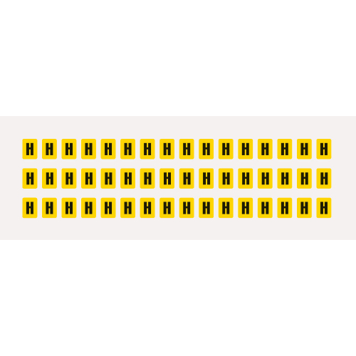 Buchstabe H, Schrifthöhe 8 mm, gelb-schwarz, Folie selbstklebend, 9,5 x 13 mm, 960 St./Verpackungseinheit Buchstabe H, Schrifthöhe 8 mm, gelb-schwarz, Folie selbstklebend, 9,5 x 13 mm, 960 St./Verpackungseinheit