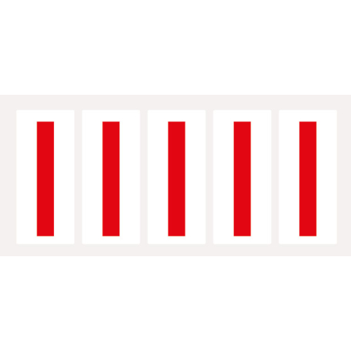 Buchstabe I, Schrifthöhe 75 mm, weiß-rot, Folie selbstklebend, 38 x 88 mm, 100 St./Verpackungseinheit Buchstabe I, Schrifthöhe 75 mm, weiß-rot, Folie selbstklebend, 38 x 88 mm, 100 St./Verpackungseinheit