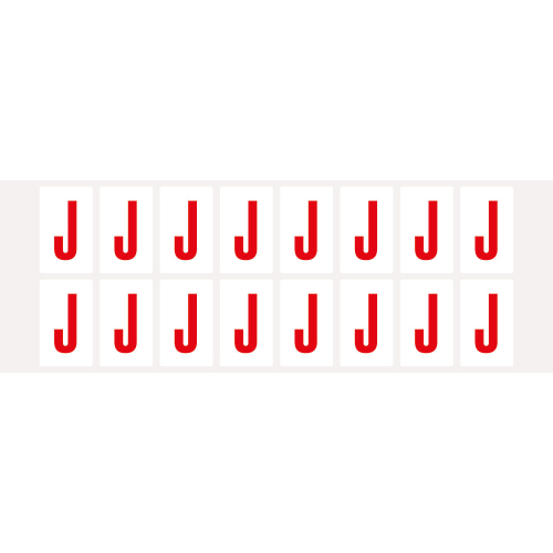 Buchstabe J, Schrifthöhe 25 mm, weiß-rot, Folie selbstklebend, 22 x 36 mm, 320 St./Verpackungseinheit Buchstabe J, Schrifthöhe 25 mm, weiß-rot, Folie selbstklebend, 22 x 36 mm, 320 St./Verpackungseinheit