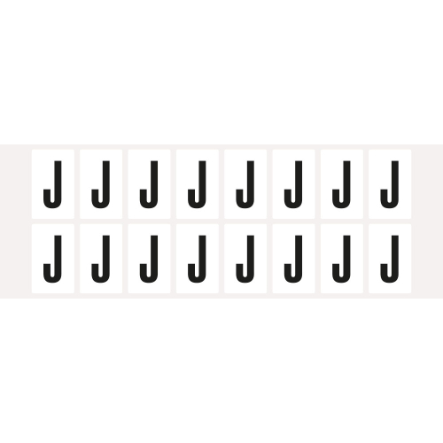 Buchstabe J, Schrifthöhe 25 mm, weiß-schwarz, Folie selbstklebend, 22 x 36 mm, 320 St./Verpackungseinheit Buchstabe J, Schrifthöhe 25 mm, weiß-schwarz, Folie selbstklebend, 22 x 36 mm, 320 St./Verpackungseinheit