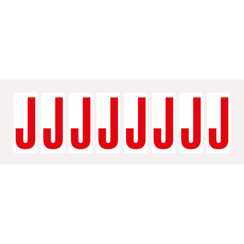 Buchstabe J, Schrifthöhe 50 mm, weiß-rot, Folie selbstklebend, 22 x 57 mm, 160 St./Verpackungseinheit Buchstabe J, Schrifthöhe 50 mm, weiß-rot, Folie selbstklebend, 22 x 57 mm, 160 St./Verpackungseinheit