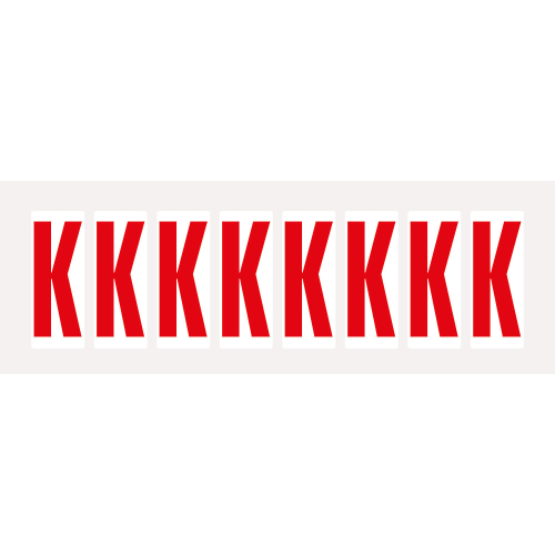 Buchstabe K, Schrifthöhe 50 mm, weiß-rot, Folie selbstklebend, 22 x 57 mm, 160 St./Verpackungseinheit Buchstabe K, Schrifthöhe 50 mm, weiß-rot, Folie selbstklebend, 22 x 57 mm, 160 St./Verpackungseinheit