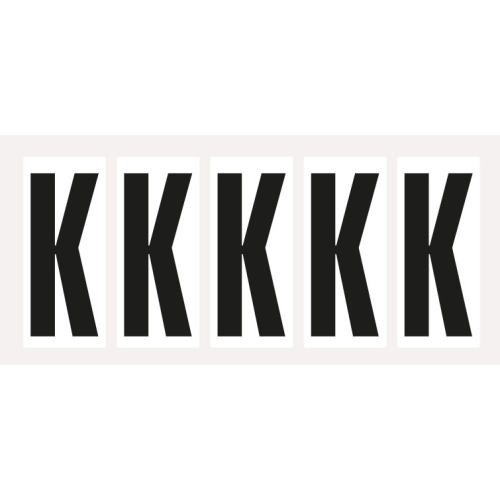 Buchstabe K, Schrifthöhe 75 mm, weiß-schwarz, Folie selbstklebend, 38 x 88 mm, 100 St./Verpackungseinheit Buchstabe K, Schrifthöhe 75 mm, weiß-schwarz, Folie selbstklebend, 38 x 88 mm, 100 St./Verpackungseinheit