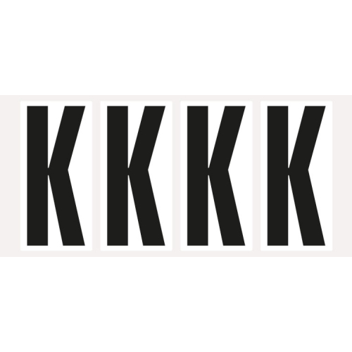 Buchstabe K, Schrifthöhe 95 mm, weiß-schwarz, Folie selbstklebend, 47 x 98 mm, 80 St./Verpackungseinheit Buchstabe K, Schrifthöhe 95 mm, weiß-schwarz, Folie selbstklebend, 47 x 98 mm, 80 St./Verpackungseinheit