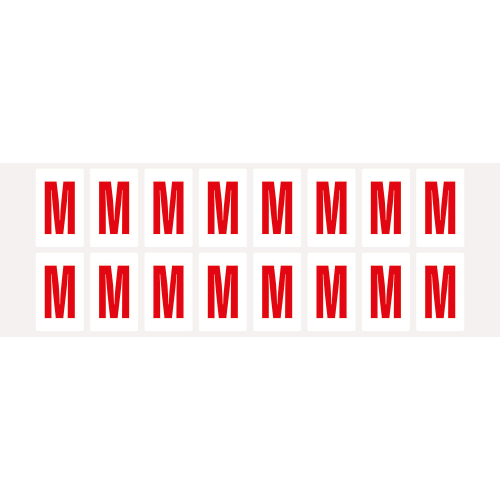 Buchstabe M, Schrifthöhe 25 mm, weiß-rot, Folie selbstklebend, 22 x 36 mm, 320 St./Verpackungseinheit