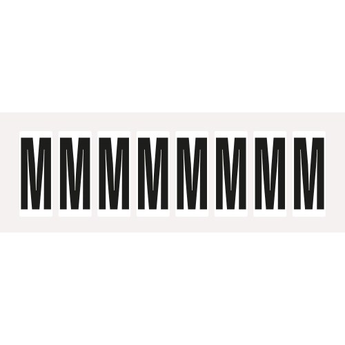 Buchstabe M, Schrifthöhe 60 mm, weiß-schwarz, Folie mit Oberflächenschutz, 35,7 x 78 mm, 10 St./Bogen Buchstabe M, Schrifthöhe 60 mm, weiß-schwarz, Folie mit Oberflächenschutz, 35,7 x 78 mm, 10 St./Bogen