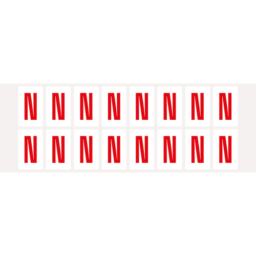 Buchstabe N, Schrifthöhe 25 mm, weiß-rot, Folie selbstklebend, 22 x 36 mm, 320 St./Verpackungseinheit Buchstabe N, Schrifthöhe 25 mm, weiß-rot, Folie selbstklebend, 22 x 36 mm, 320 St./Verpackungseinheit