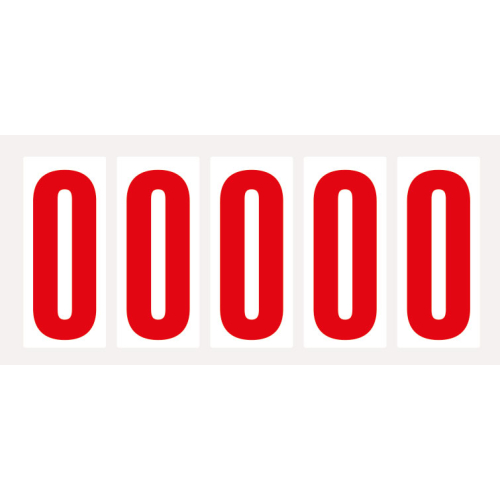 Buchstabe O, Schrifthöhe 75 mm, weiß-rot, Folie selbstklebend, 38 x 88 mm, 100 St./Verpackungseinheit Buchstabe O, Schrifthöhe 75 mm, weiß-rot, Folie selbstklebend, 38 x 88 mm, 100 St./Verpackungseinheit