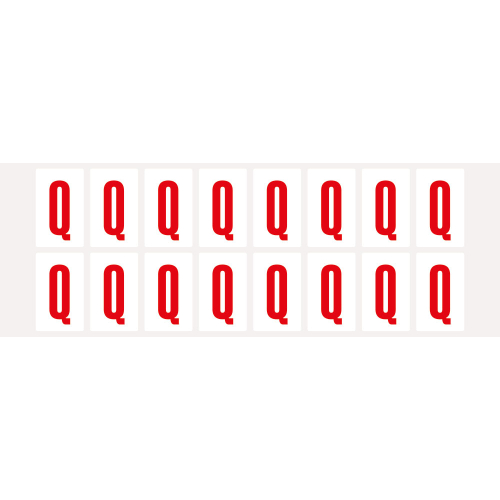 Buchstabe Q, Schrifthöhe 25 mm, weiß-rot, Folie selbstklebend, 22 x 36 mm, 320 St./Verpackungseinheit Buchstabe Q, Schrifthöhe 25 mm, weiß-rot, Folie selbstklebend, 22 x 36 mm, 320 St./Verpackungseinheit