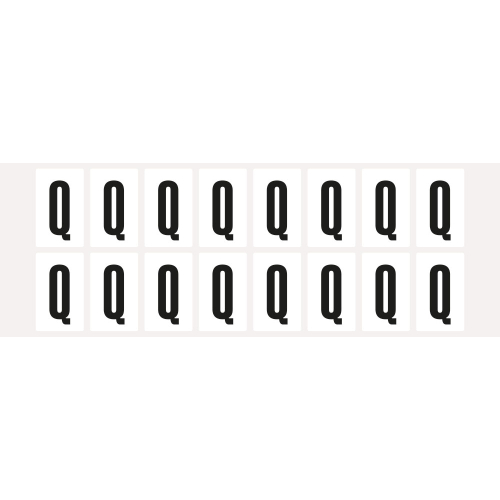 Buchstabe Q, Schrifthöhe 25 mm, weiß-schwarz, Folie selbstklebend, 22 x 36 mm, 320 St./Verpackungseinheit