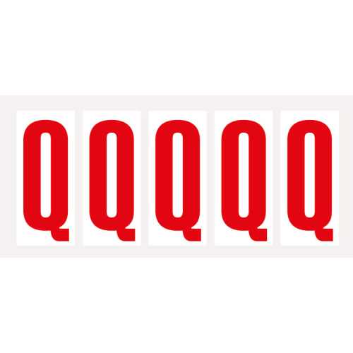 Buchstabe Q, Schrifthöhe 75 mm, weiß-rot, Folie selbstklebend, 38 x 88 mm, 100 St./Verpackungseinheit