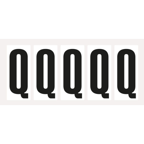 Buchstabe Q, Schrifthöhe 75 mm, weiß-schwarz, Folie selbstklebend, 38 x 88 mm, 100 St./Verpackungseinheit Buchstabe Q, Schrifthöhe 75 mm, weiß-schwarz, Folie selbstklebend, 38 x 88 mm, 100 St./Verpackungseinheit