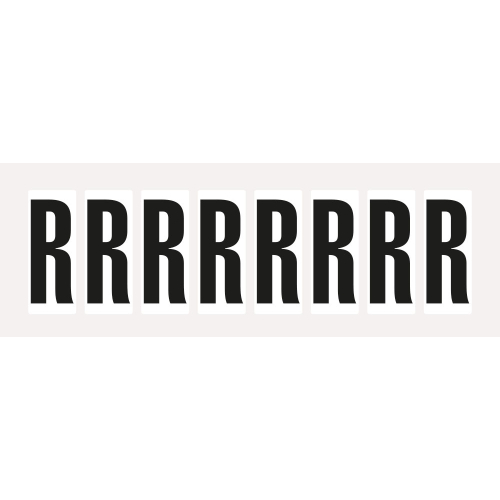 Buchstabe R, Schrifthöhe 25 mm, weiß-schwarz, Folie mit Oberflächenschutz, 14,9 x 32,5 mm, 10 St./Bogen Buchstabe R, Schrifthöhe 25 mm, weiß-schwarz, Folie mit Oberflächenschutz, 14,9 x 32,5 mm, 10 St./Bogen