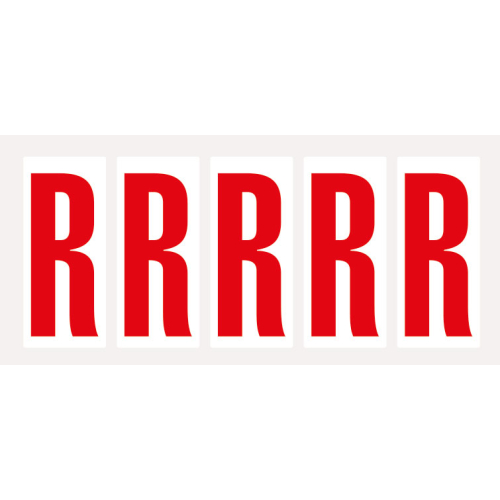 Buchstabe R, Schrifthöhe 75 mm, weiß-rot, Folie selbstklebend, 38 x 88 mm, 100 St./Verpackungseinheit