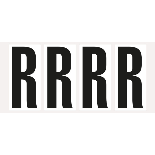 Buchstabe R, Schrifthöhe 95 mm, weiß-schwarz, Folie selbstklebend, 47 x 98 mm, 80 St./Verpackungseinheit Buchstabe R, Schrifthöhe 95 mm, weiß-schwarz, Folie selbstklebend, 47 x 98 mm, 80 St./Verpackungseinheit