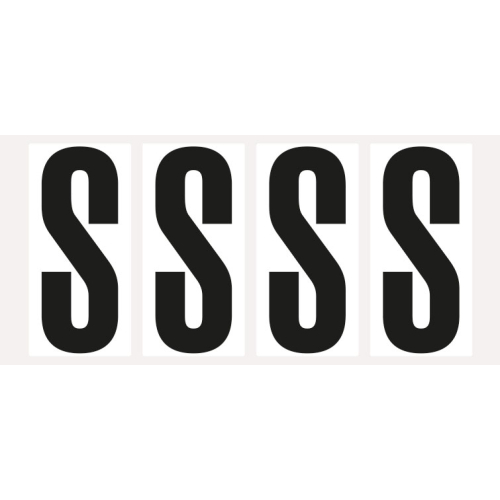 Buchstabe S, Schrifthöhe 95 mm, weiß-schwarz, Folie selbstklebend, 47 x 98 mm, 80 St./Verpackungseinheit Buchstabe S, Schrifthöhe 95 mm, weiß-schwarz, Folie selbstklebend, 47 x 98 mm, 80 St./Verpackungseinheit