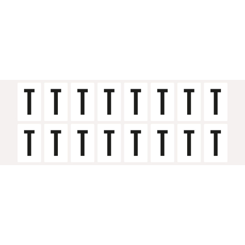 Buchstabe T, Schrifthöhe 25 mm, weiß-schwarz, Folie selbstklebend, 22 x 36 mm, 320 St./Verpackungseinheit Buchstabe T, Schrifthöhe 25 mm, weiß-schwarz, Folie selbstklebend, 22 x 36 mm, 320 St./Verpackungseinheit