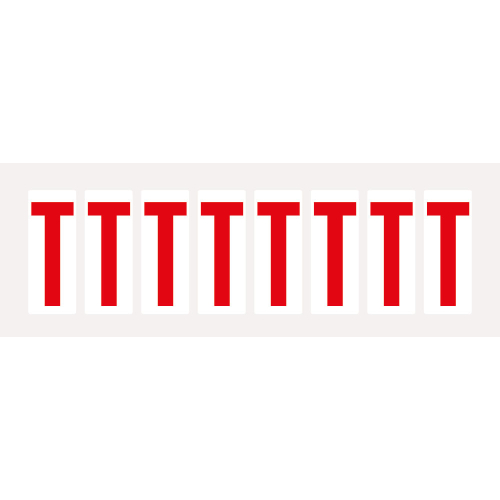 Buchstabe T, Schrifthöhe 50 mm, weiß-rot, Folie selbstklebend, 22 x 57 mm, 160 St./Verpackungseinheit Buchstabe T, Schrifthöhe 50 mm, weiß-rot, Folie selbstklebend, 22 x 57 mm, 160 St./Verpackungseinheit